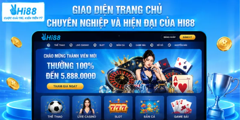 Giao diện trang chủ chuyên nghiệp và hiện đại của nền tảng giải trí Hi88.