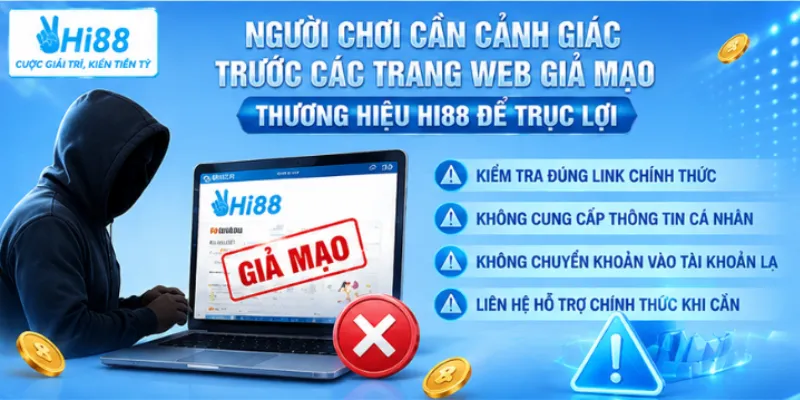 Người chơi cần cảnh giác trước các trang web giả mạo thương hiệu Hi88 để trục lợi.